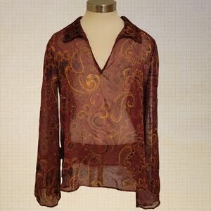 Y2K 70s Inspired Hippie Boho Exhilaration Sheer Paisley Poet Blouse M